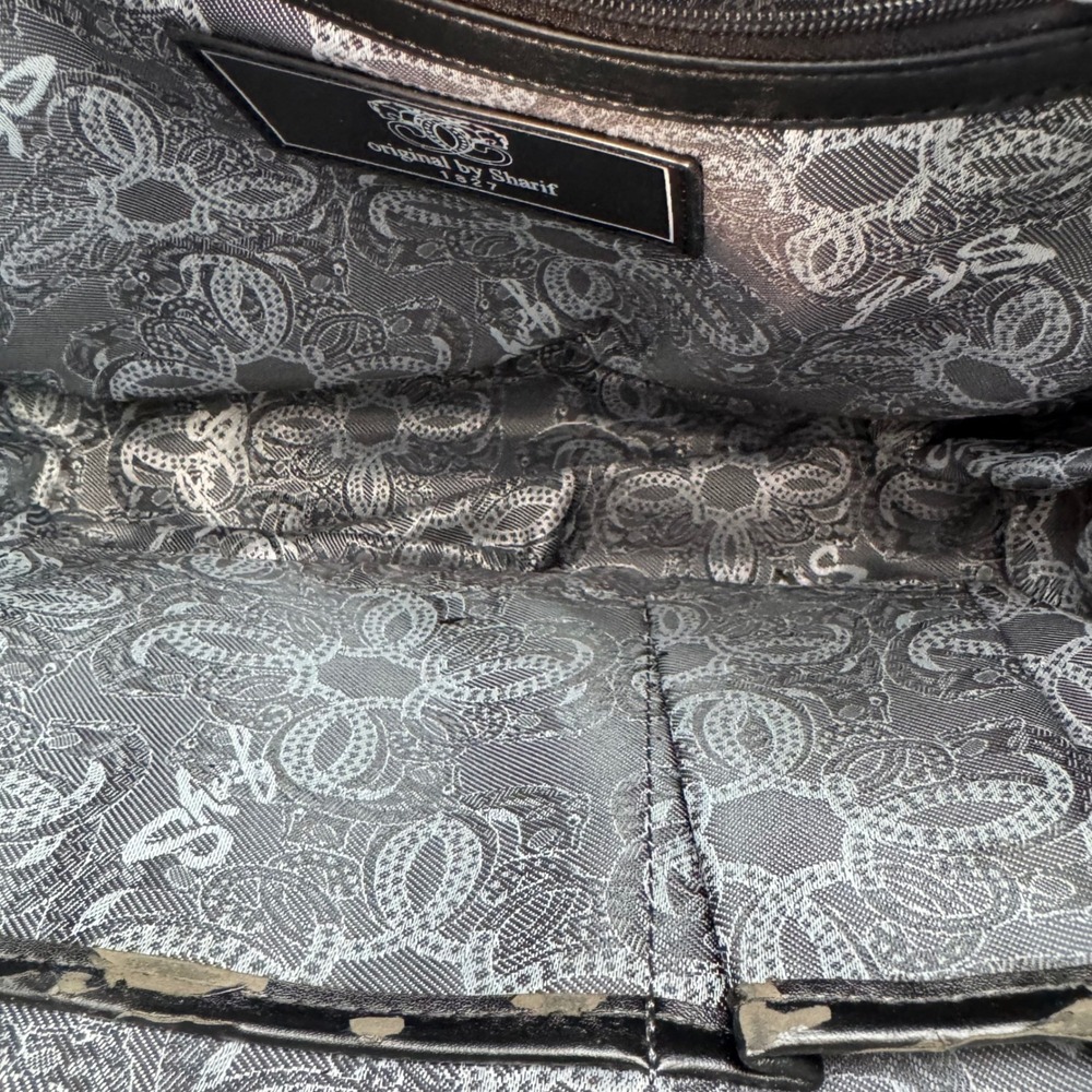 Sharif Leather Tote Bag Womens Medium Black Excellent Woven Croc Embossed Trim - Picture 10 of 13